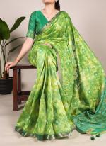 Jacquard Silk Parrot Green Festival Wear Patola Print Saree